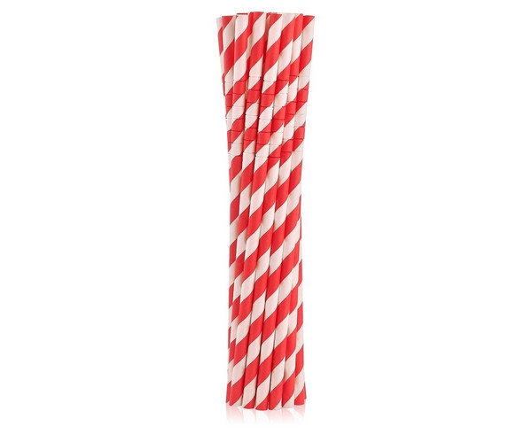Rurki (słomki) pap. lamane czerwone paski 6x200mm (12szt) Godan